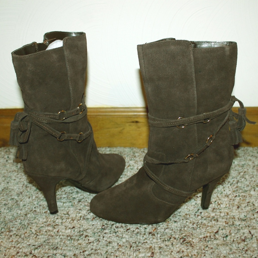 Brown Lace Up Booties w/ Suede Gold Straps